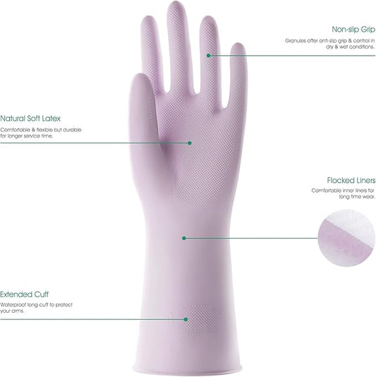 COOLJOB 3 Pairs Colorful Household Gloves with Cotton Liner & Non-slip Grip, Water Resistant Reusable Dish Washing Rubber Gloves for Kitchen & Bathroom Cleaning, Large