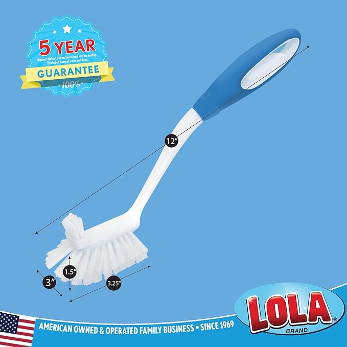 LOLA Pro Utility All Purpose Kitchen Cleaning Brush, 4 Pack, Durable Bristles, Comfort Ergonomic Rubber Non-Slip Grip, Built-in Food Scraper