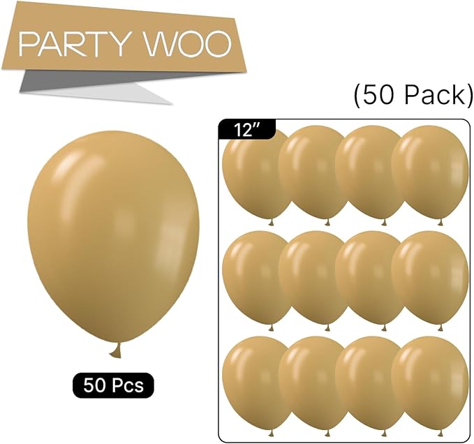 PartyWoo Tan Balloons 50 pcs 12 Inch Light Brown Neutral Boho Coffee Balloons for Wedding Baby Shower Gender Reveal Graduation Safari Woodland Birthday Party Decorations Tan-F19