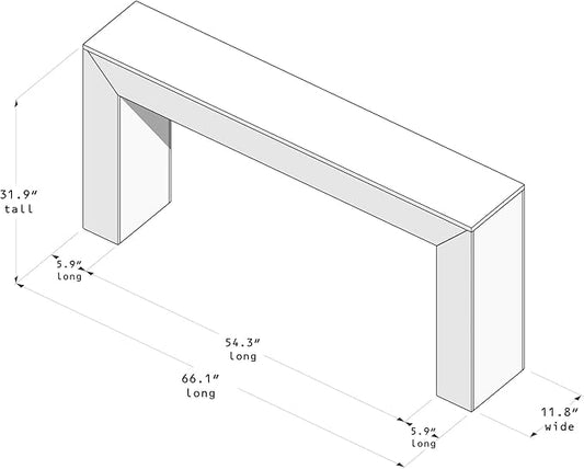 Plank+Beam Grand Console Table, 66 Inch Modern Solid Wood Sofa Table, Narrow Entryway Table for Hallway, Behind The Couch, Living Room, Foyer, Black Wirebrush
