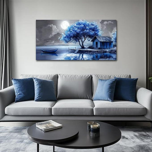 QIYILEXWART Canvas Wall Art For Living Room Wall Decor For Bedroom Office Wall Decoration Blue Tree Landscape Painting Abstract Pictures Artwork Room Aesthetic Home Decor 20x40 In