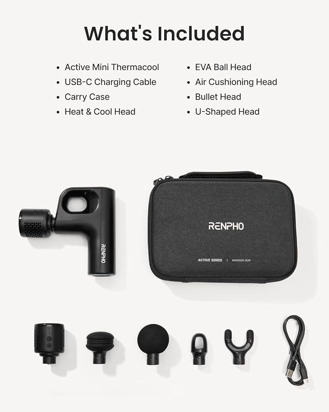 RENPHO Active Mini Thermacool Massage Gun with Heat and Cold, Valentine's Day Gifts, Percussion Deep Tissue Back Massager Ergonomic Design 5 Speeds for Muscle Therapy, FSA Eligible, Travel Case HSA