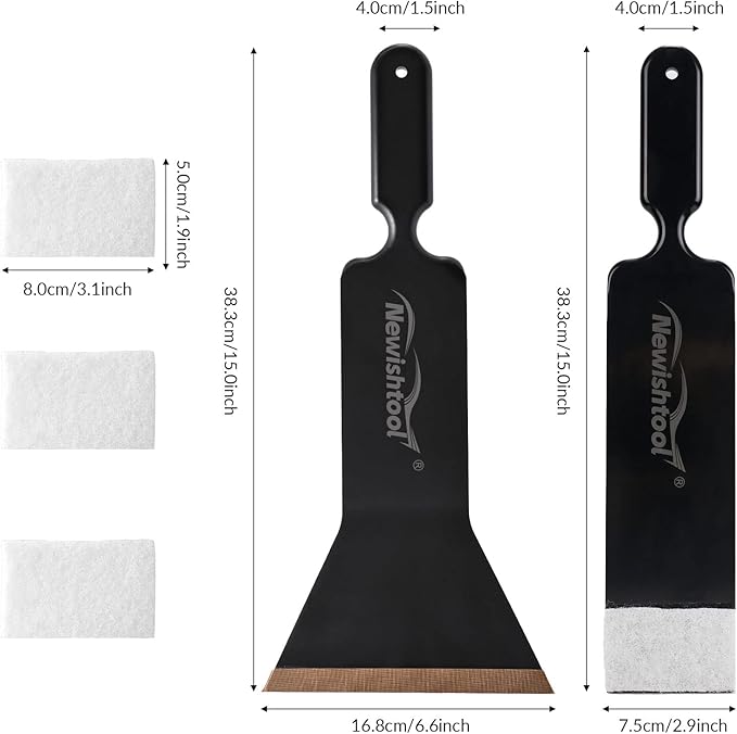 NEWISHTOOL Window Tint Tools Bulldozer Squeegee Kit, Black Wide Mouth & Scrubber Paddle Scraper with Spare Scouring Pads for Windshield Cleaning Window Film Installing, Long Handle Tint Tools