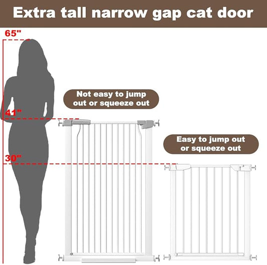 41" Extra Tall Cat Gate for Doorway, 29.6-31.5''W Metal Pet Baby Safe Gate, Extra Wide Pressure Mounted Baby Gate, No Drilling Cat Fence Indoor, Tall Dog Gate, White