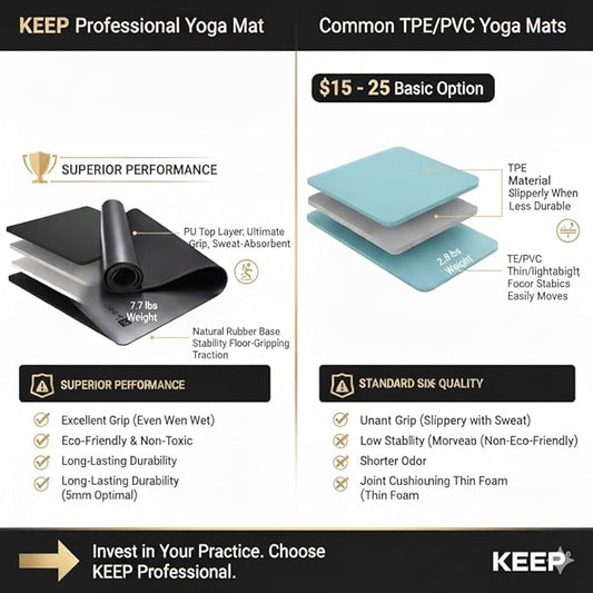 KEEP Professional Yoga Mat for Women and Men, 5mm Non-Slip Natural Rubber for Superior Grip, Eco-Friendly, Premium 74"x26" Exercise Mat for Pilates, and Fitness Workouts