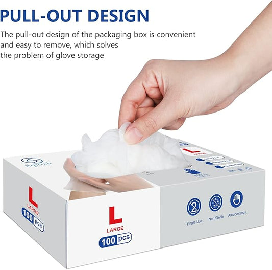 squish Disposable Gloves, Clear Vinyl Gloves 4 mil Thick Gloves Latex Free Powder-Free Glove Cleaning Rubber Glove Health Gloves for Kitchen Cooking Cleaning Food Handling, 100PCS*2Pack, Large