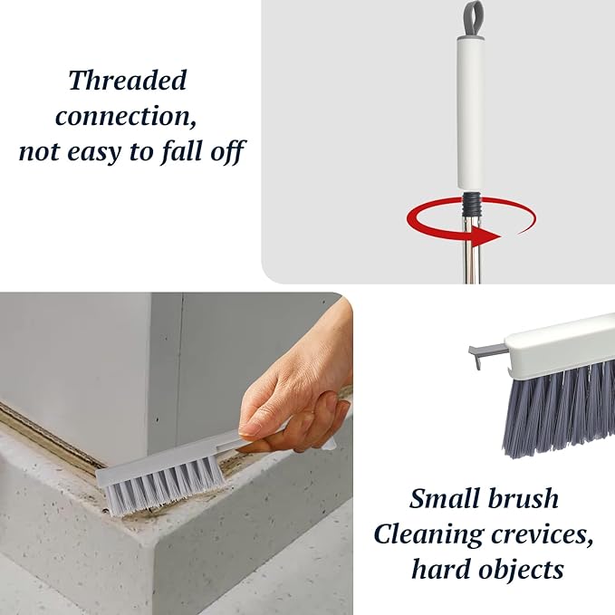 Long-Handled Broom and Dustpan Set, Windproof Broom Combination, 180-degree Rotating Brush Head with Upright Dustpan, Suitable for Indoor and Outdoor Cleaning. (White)