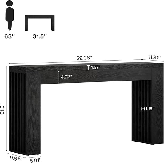 Tribesigns 59-Inch Long Wooden Console Sofa Table Behind The Couch with Vertical Slat Legs for Entrance, Hallway, Entryway, Living Room (Black)