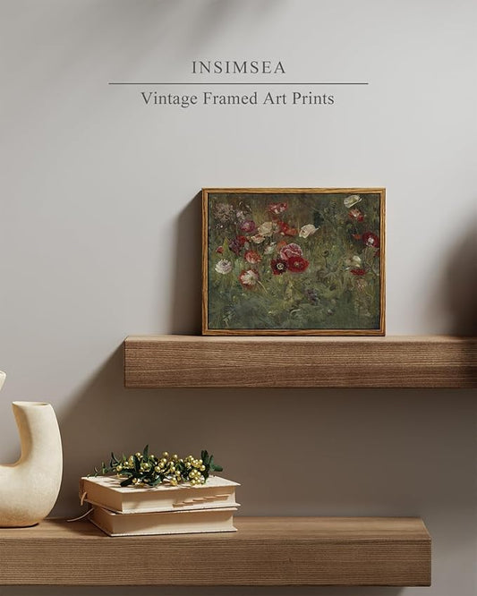 InSimSea Framed Wall Art - Floral Scenic Oil Painting Canvas Prints, Rustic Decor for Bedroom, Bathroom and Office - 8x10in/20x25cm