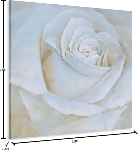 Yihui Arts White Rose Canvas Painting with Textured - Perfect for Bathroom, Bedroom, and Living Room Wall Decor