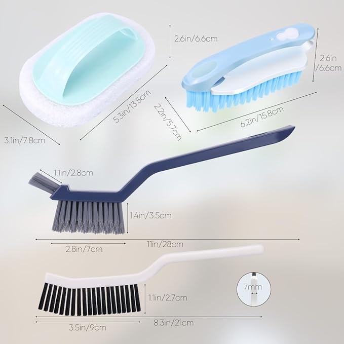Cleaning Brush Set for Household Use, Scrub Brush, Bathroom Cleaning Brushes, Crevice Cleaning Brush for Bathroom, Floor, Tub, Shower and Kitchen Surface (4 PCS)