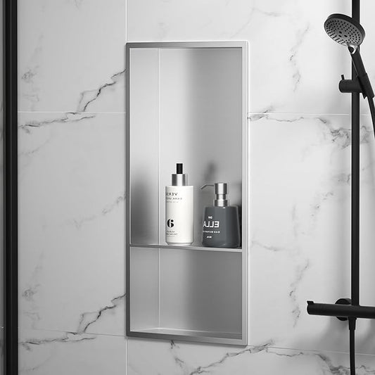 Stainless Steel Shower Niche 24" X 12" Brushed No Tile Needed Wall Niche with Double Shelves Recessed Shower Shelf for Bathroom Vertical Niches