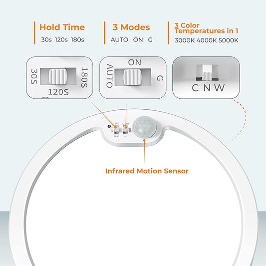 BLNAN Motion Sensor Ceiling Light Wired, 8.7 Inch 3000K 4000K 5000K Selectable LED Flush Mount Light Fixture, Motion Activated Light with Timer for Hallway Stair Walk-in Closet, Non-Dimmable 2 Pack