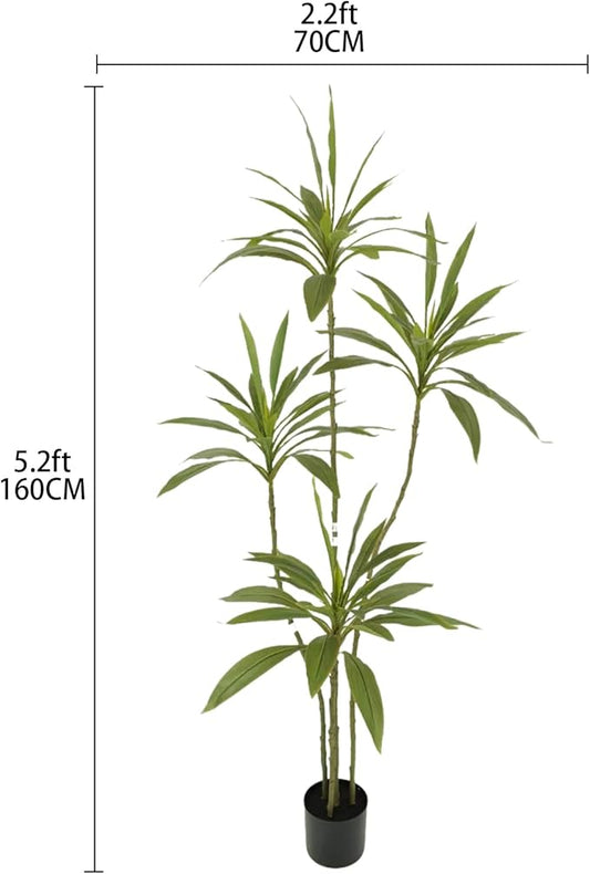Artificial Cordyline Plant, Indoor Potted Plant, 5 Stems with Black Planter, Suitable for Large Indoor Living Room Decorations, Potted Plants, and Window Display Scenes (Green-5.3ft)