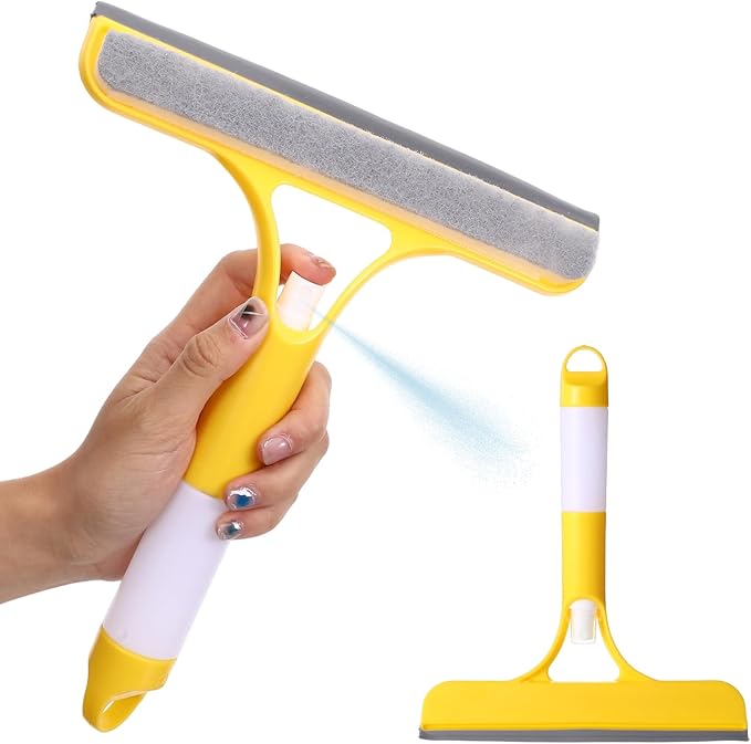 3 in 1 Glass Scraper Window Squeegee Cleaner All Purpose Spray Window Cleaners Squeegee Easy to Clean Without Streaks Glass Cleaner Tool for Tile Shower Wall Sink Mirror Bathroom Car Windows Cleaning