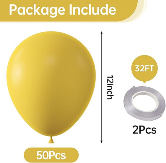 KALOR 12 Inch Lemon Yellow Balloons, 50 Pcs Latex Helium Balloons for Kid's Birthday Party, Baby Shower, Wedding, Graduate Party Decorations