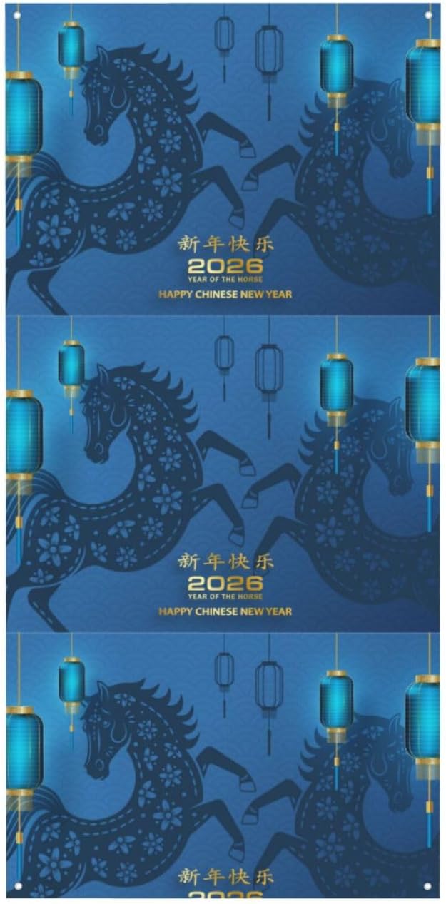 Year Of The Horse Happy Chinese New Year 2026 Door Cover Decorations Banner Flag Welcome Hanging Backdrop Sign Party Background Decor Holiday Supplies 35 * 72 Inches