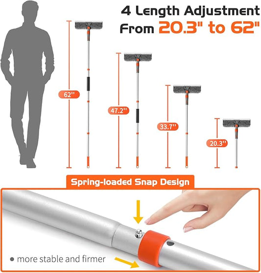 Ordenado 62" Window Squeegee Cleaning Kit, 2 in 1 Window Cleaner Tool with Long Handle, Rotatable High Windows Washing Kit for Home & Outdoor, Detachable Washer Tool Squeegee for Shower Glass, Car