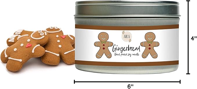 Aira Holiday Soy Candles - Organic, Kosher, Vegan, Tin Candle w/Therapeutic Grade Essential Oil Blends - Hand-Poured 100% Soy Candle Wax - Paraffin Free, Burns 60+ Hours - Gingerbread - 8 Ounces