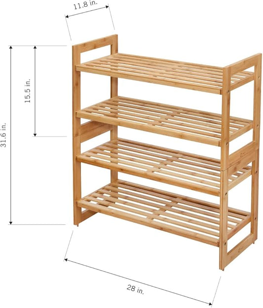 TRINITY BASICS EcoStorage 2-Tier Bamboo Stackable Shoe Rack, Pack of 2