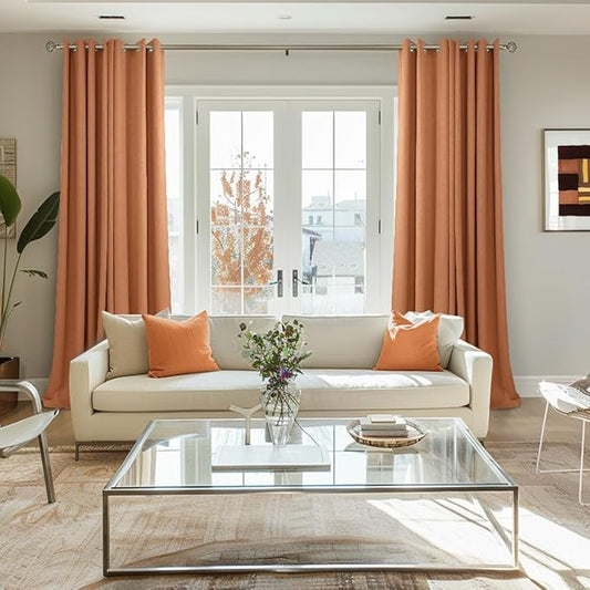 BGment Burnt Orange Linen Curtains for Living Room 84 Inch Length, Rust Terracotta Window Treatments Grommet Light Filtering Drapes Rustic Privacy for Bedroom, Each 52 Inch Wide