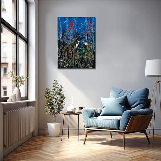 Sense&Sensitivity Arts Abstract Blue Heron & Egret Canvas Print Wall Art 32" x 24" Vertical Modern Abstract Wall Decor for Living Room, Bathroom, Bedroom, Kitchen, Office & Hallway