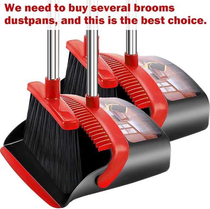 2-Pack is More economical,Broom and Dustpan, with 52" Long Handle, Dustpan Teeth with self-Cleaning Function, Indoor and Outdoor Sweeping, Perfect for Home Office