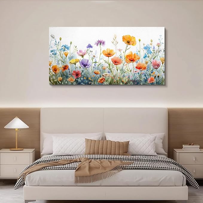 Wapluam Large Wall Decor For Living Room Wall Art For Bedroom Office Decoration Vintage Wildflower Canvas Prints Painting Flowers Pictures Artworks Ready To Hang Modern Aesthetic Room Home Decor