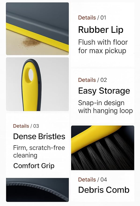 Dustpan and Broom Set Small โ Mini Handheld Dustpan and Brush Combo for Home, Desktop, Sofa, Cat Litter, Car, Camping & Small Space Cleaning