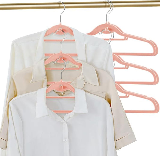 Velvet Clothing Hangers Slim Stackable Non-Slip Pink Suit Hanger Space Saving Clothes Hanger Heavy Duty Adult Hangers with 360°Swivel Hook Pack of 20