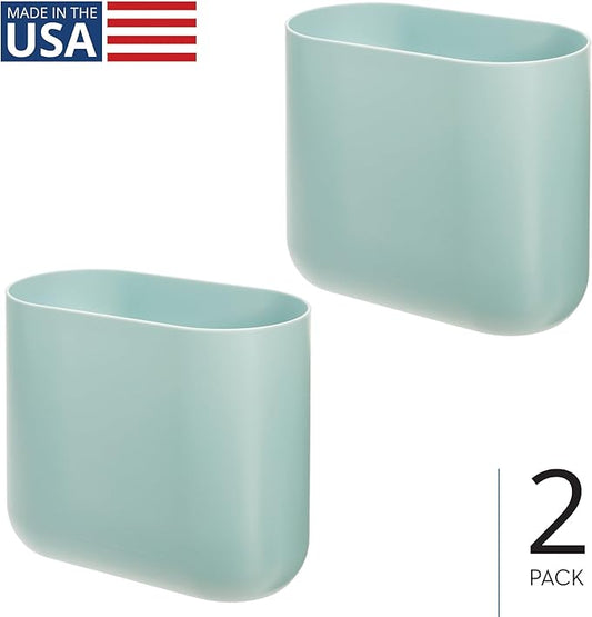 iDesign Small Slim Plastic Bathroom Trash Can, Garbage Can for Bedroom, Office, Desk, Dorm, 2-Pack, Blue
