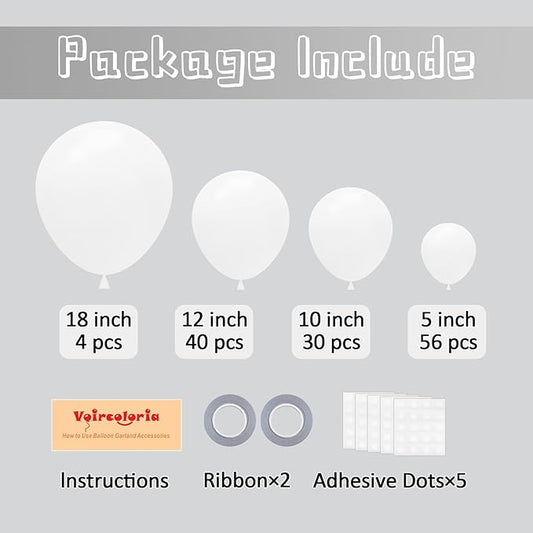 130pcs White Balloons Different Sizes 18" 12" 10" 5" Party Latex Balloons for Birthday Baby Shower Graduation Wedding Anniversary Party Decorations