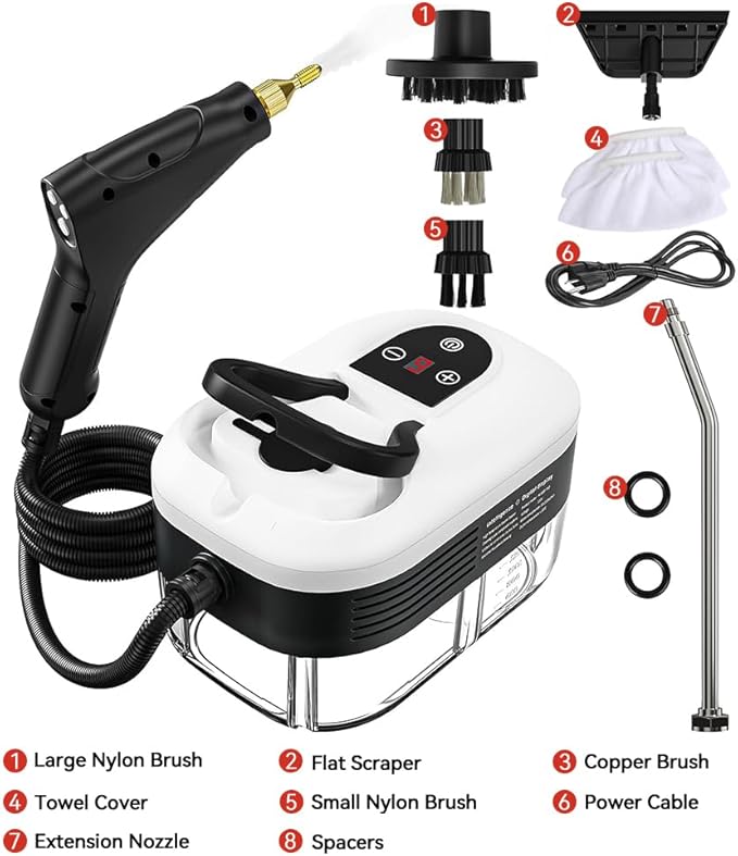 Steam Cleaner, 6-Levels Adjustable Switch Handle, 15s Heat-Up, 1.2L Tank, Steamer for Cleaning with 8 Pcs Accessories, Steam Cleaner for Home for Dirt, Grease, Grout, Tile,Floor,Couch and Car