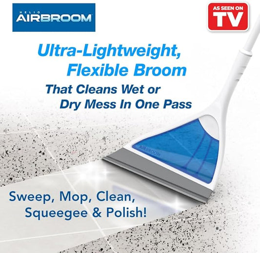 Helio AirBroom 3 Piece Kit All Surface Sweeper and Squeegee for Wet and Dry Cleaning Dust, Dirt, Liquids, Pet Hair, Tile, Hardwood Floors, Carpet, Furniture, Windows, Shower Doors As Seen on TV