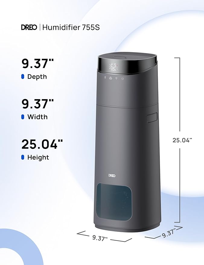 Dreo 16L Smart Humidifier Large Room 1000 ftยฒ, 130H Cool Mist Air Humidifiers for Bedroom Plants Baby, Top Fill, Remote/Touch/Voice & APP Control, Self-Cleaning Tank, 30dB, RGB Light, HM755S Grey