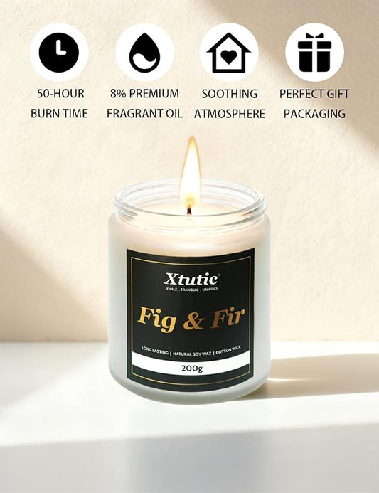 Scented Soy Candles, 7oz in White Frosted Jar - 50-Hour Burn Time, Aromatherapy Candle for Home Decor, Cozy Gifts for Any Occasion,Ideal Gifts for Women(Fig & Fir)