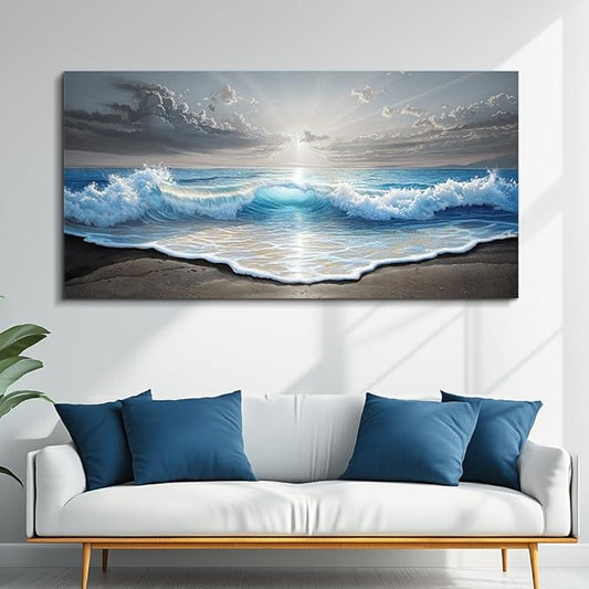 QIYILEXWART Canvas Wall Art For Living Room Large Wall Decor For Office Bedroom Decorations Ocean Waves Landscape Pictures Farmhouse Painting Artwork Room Wall Mural Aesthetic Home Decor 30x60 In