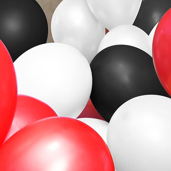 TecUnite 100 Pcs Red Black White Latex Balloons 6.6 Inch Colorful Round Balloons for Wedding Birthday Festival Racing Car Poker Card Party Decoration