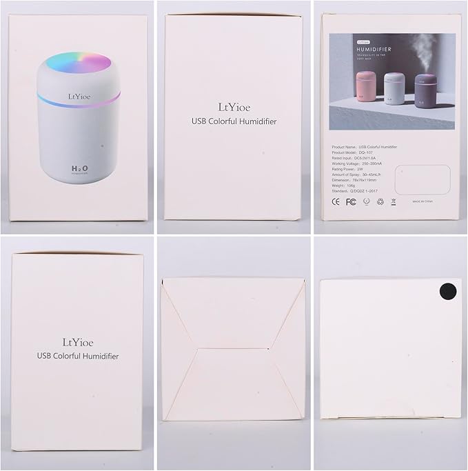 Humidifier Portable Mini Humidifiers for Bedroom, Personal Desktop Cool Mist Air Humidifier with Colorful Night Light, 2 Mist Modes & Auto Shut-Off, Super Quiet for Car Office Home (Black)