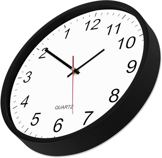 Foxtop Black Backwards Wall Clock, Runs Counterclockwise, 12 Inch Silent Non Ticking Battery Operated Round Analog Wall Clock for Office Living Room Bedroom Home Classroom