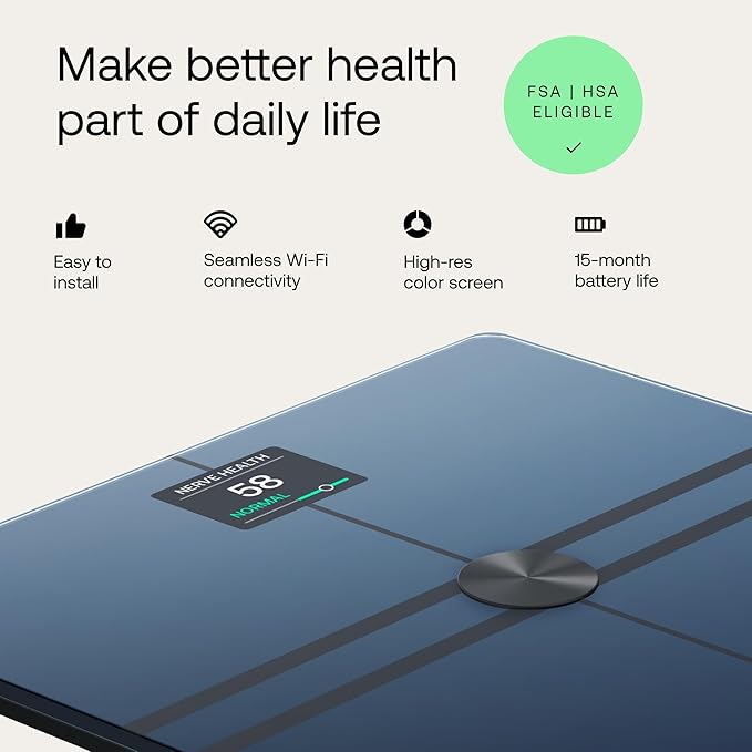 WITHINGS Body Comp - Scale for Body Weight and Complete Body Analysis, Wi-Fi & Bluetooth, Baby Digital Scale, Accurate Visceral Fat, Heart Health, Scales Compatible with Apple, FSA/HSA