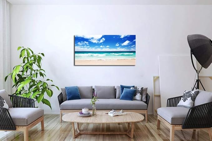 XXMWallArt FC1475 Canvas Prints Wall Art Seychelles Beach Ocean Waves Nature Seascape Picture Artwork Prints Framed Ready to Hang for Home Office Bedroom Living Room Bathroom Kitchen Wall Decor