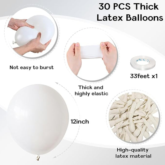 White Balloons, 12 Inch 30 Pcs White Balloon Matte White Latex Balloons for Arch White Party Helium Balloons for Birthday Wedding Baby Shower Graduation Anniversary Party Decorations, BLSR010