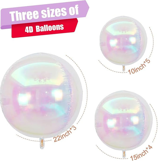 12Pcs Iridescent Round Foil Balloons, 22" 15" 10" 4D Clear Ball Balloon, Holographic Balloons for Birthday Wedding Folding Rainbow Under The Sea Mermaid Party decoration