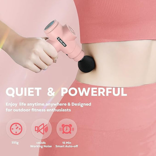 AERLANG Mini Massage Gun-Pink,Muscle Deep Tissue Massager Gun, Handheld Percussion Massager, Portable Quiet Massage Gun with Carry Case for Home Office Gym Motehr Day Gifts for Women Men Her