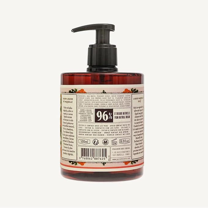 Panier des Sens - Moisturizing Hand Soap - Rose Geranium Fragrance - French Traditional Savon de Marseille Soap - Refillable Kitchen & Bathroom Soap - 16.9 Fl.oz Liquid Hand Wash 96% Natural