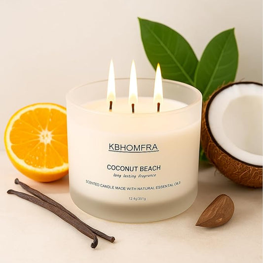 Scented Soy Wax Candle, 12.4 Oz Glass Jar, 70+ Hours Burn Time, Natural Essential Oils, Cotton Wick, Long Lasting Fragrance, Modern Contemporary Style (Coconut Vanilla+Sage Citrus 2pack)