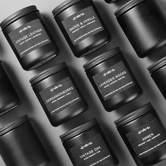 6 Pack Candles for Men - Mens Candle Gift Set, 42oz Scented Candles with Smoke Vanilla/Leather/Oak/Amber/Cardamom/Wood, 300 Hour Burn Time, Soy Candles Non-Toxic for Him, Home Office Man Cave Decor