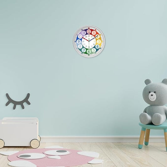 XFM Colorful Wall Clock for Kids Non Ticking Wall Clocks Battery Operated 14 Inch Small Wall Clock for Classroom