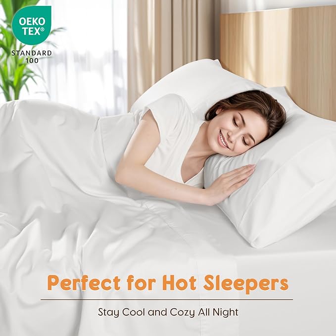 LBRO2M 100% Cotton Sheets Set King Size 600 Thread Count Sheet 4 Piece Sets Bed Sheet Deep Pocket Up to 16" Soft Comfortable All Season (King, White)